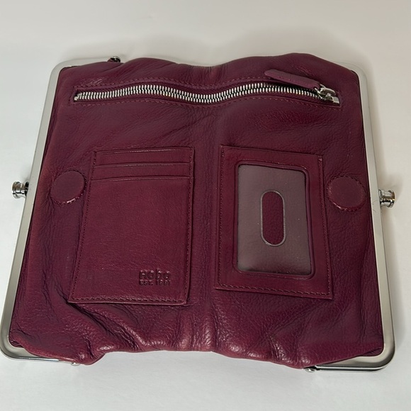 HOBO Burgundy Leather Clutch with Silver Trim - Picture 2 of 16